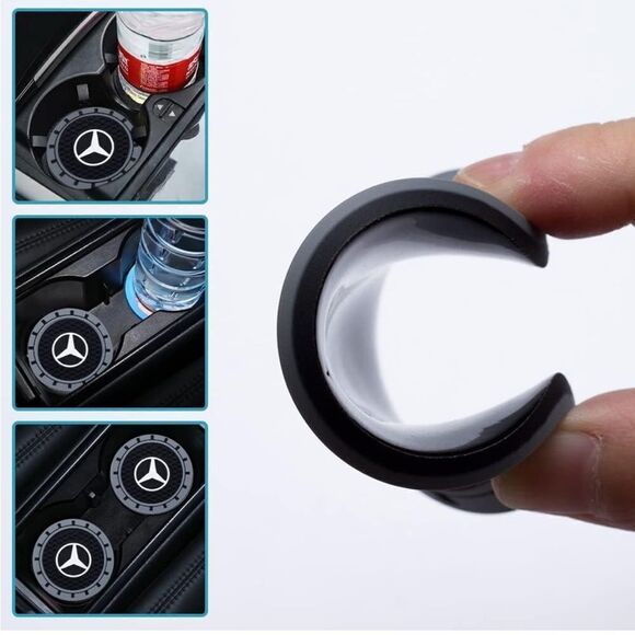 Mercedes logo cup Coasters in black and gray Set of 2 NWT - Picture 5 of 8